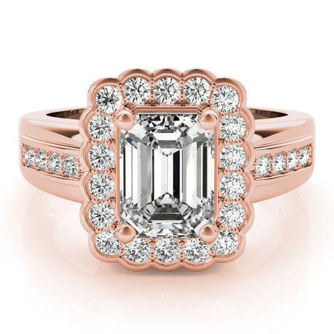 Rose gold Radiant Cut Halo Pave Band Four-Prong Ring