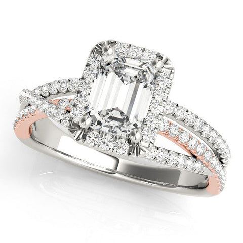 Rose gold Radiant Cut Halo Split Shank Prong Setting Ring