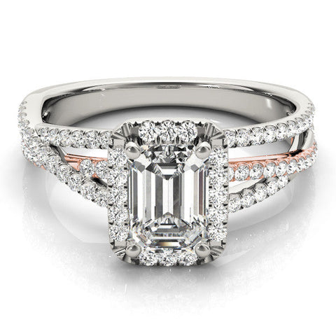 Rose gold Emerald Cut Halo Split Shank Prong Setting Ring