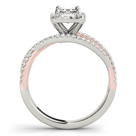 Rose gold Radiant Cut Halo Split Shank Prong Setting Ring