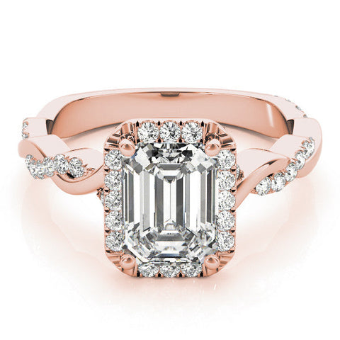 Rose gold Radiant Cut Halo Twisted Band Four-Prong Ring