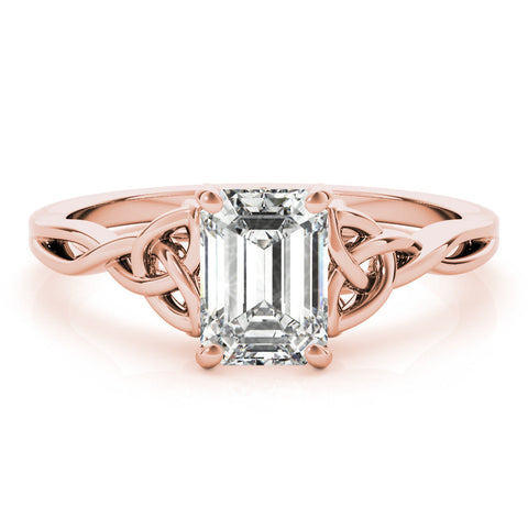 Rose gold Emerald Cut Solitaire Celtic Knot Ring with Four-Prong Setting