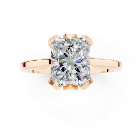 Rose gold Radiant Cut Solitaire Diamond Ring with Flower-Prong Setting and Classic Band