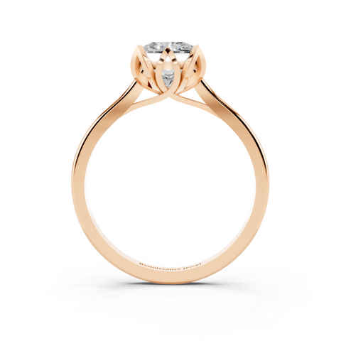 Rose gold Radiant Cut Solitaire Diamond Ring with Flower-Prong Setting and Classic Band