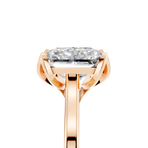 Rose gold Radiant Cut Solitaire Diamond Ring with Flower-Prong Setting and Classic Band