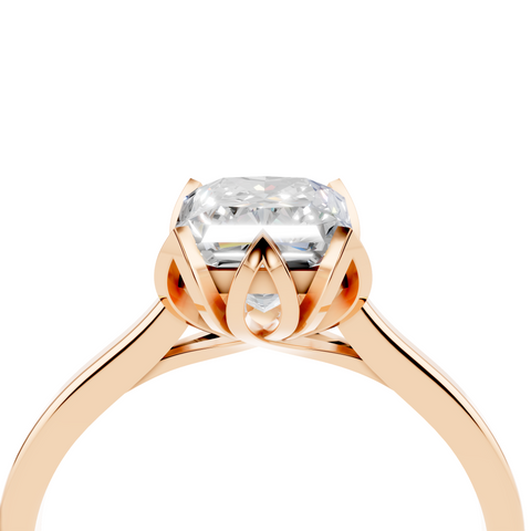 Rose gold Radiant Cut Solitaire Diamond Ring with Flower-Prong Setting and Classic Band