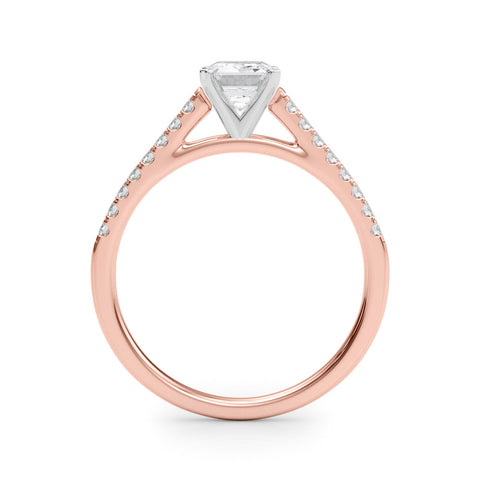 Rose gold Emerald Cut Solitaire Diamond Ring with Pave Band and Four-Prong Setting