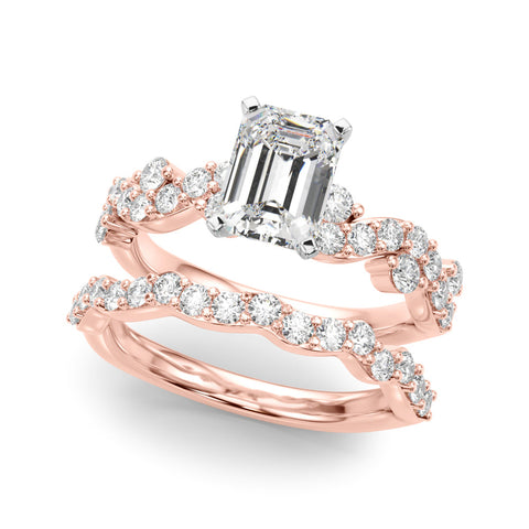 Rose gold Radiant Cut Solitaire Diamond Twisted Band with Pave Setting