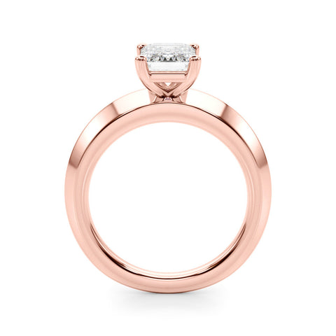 Rose gold Emerald Cut Solitaire Engagement Ring with Flat Band and Four-Prong Setting