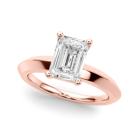 Rose gold Emerald Cut Solitaire Engagement Ring with Flat Band and Four-Prong Setting