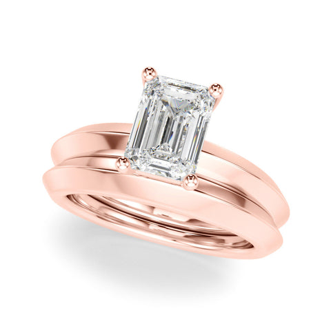 Rose gold Emerald Cut Solitaire Engagement Ring with Flat Band and Four-Prong Setting
