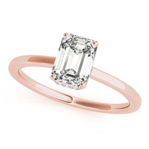 Rose gold Radiant Cut Solitaire Engagement Ring with Four-Prong Setting on a Classic Band