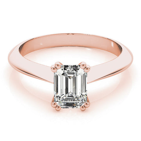 Rose gold Emerald Cut Solitaire Engagement Ring with Tapered Band and Four-Prong Setting