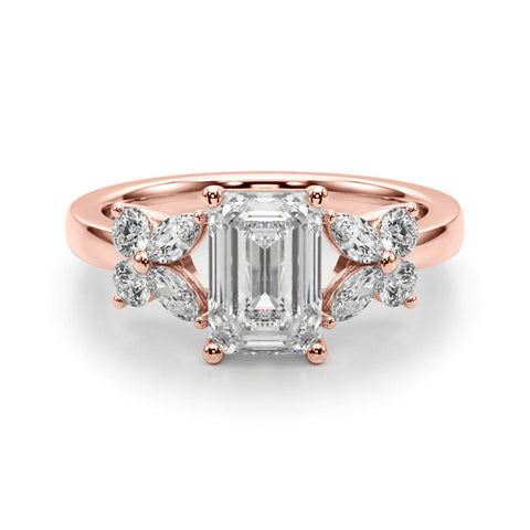 Rose gold Radiant Cut Solitaire Floral Diamond Ring with Four-Prong Setting