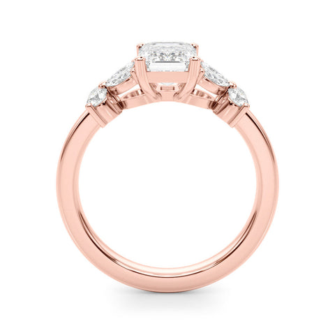 Rose gold Radiant Cut Solitaire Floral Diamond Ring with Four-Prong Setting