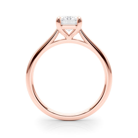 Rose gold Radiant Cut Solitaire Ring with Cathedral Band and Four-Prong Setting