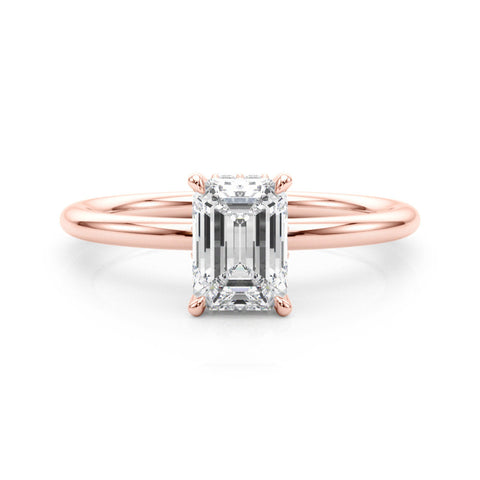 Rose gold Radiant Cut Solitaire Ring with Thin Band and Four-Prong Setting