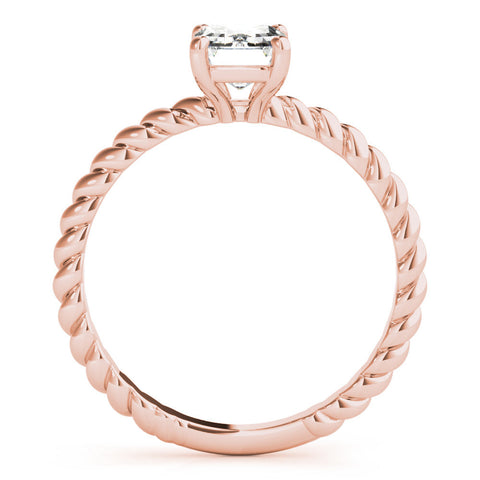 Rose gold Emerald Cut Solitaire Twisted Band with Four-Prong Setting