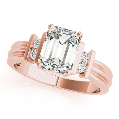 Rose gold Radiant Cut Three-Stone Channel Set Ring with Bar Prongs
