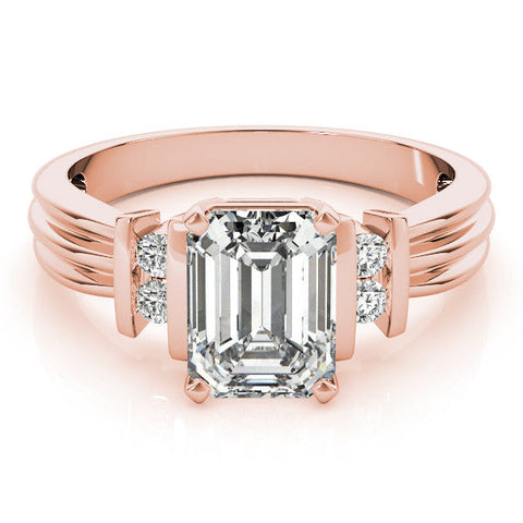 Rose gold Emerald Cut Three-Stone Channel Set Ring with Bar Prongs