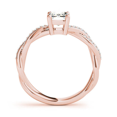 Rose gold Fancy Green Emerald  Cut Twisted Pavé Band Solitaire Ring with Four-Prong Setting