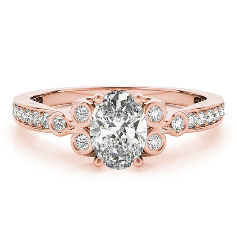 Rose gold Oval Diamond Bezel and Prong Setting with Pave Band