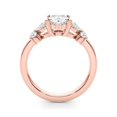 Rose gold Radiant Diamond Floral Cluster Ring with Solitaire Band and Prong Setting