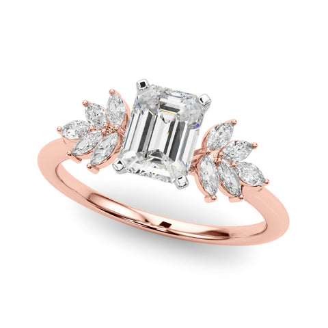 Rose gold Radiant Diamond Floral Side Stone Solitaire with Marquise Accents and Four-Prong Setting