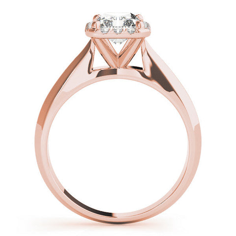 Rose gold Emerald Halo Diamond Ring with Cathedral Band and Four-Prong Setting