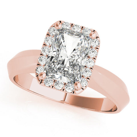 Rose gold Radiant Halo Diamond Ring with Cathedral Band and Four-Prong Setting