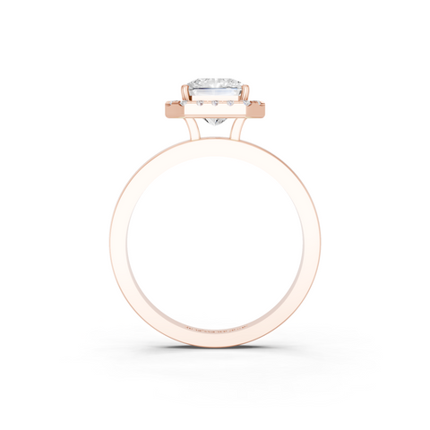 Rose gold Radiant Halo Diamond Solitaire with Pavé Band and Four-Prong Setting
