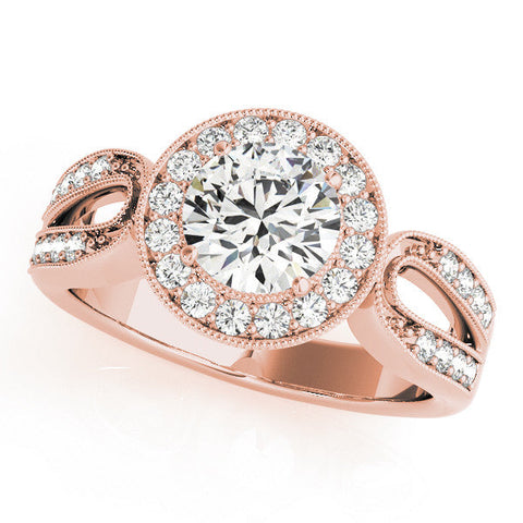 Rose gold Round Halo Split Shank Milgrain Diamond Ring