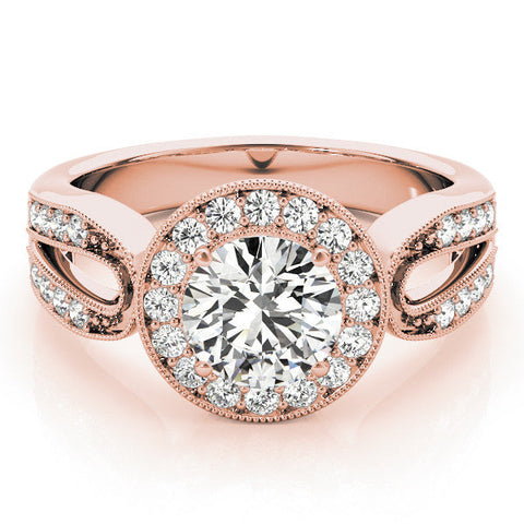 Rose gold Round Halo Split Shank Milgrain Diamond Ring