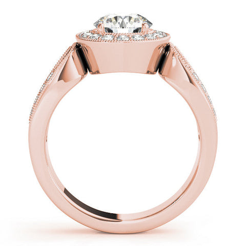 Rose gold Round Halo Split Shank Milgrain Diamond Ring