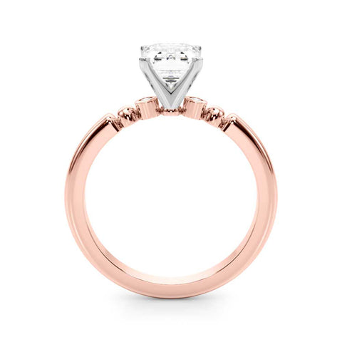 Rose gold Radiant Solitaire Beaded Band with Four-Prong Setting