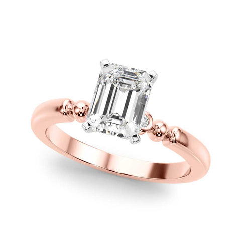 Rose gold Radiant Solitaire Beaded Band with Four-Prong Setting