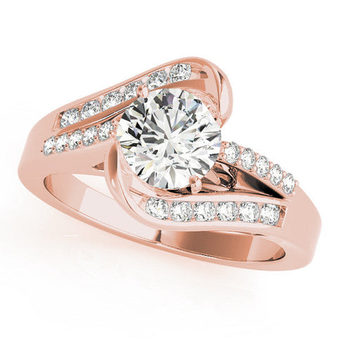 Rose gold Round Solitaire Bypass Diamond Engagement Ring with Channel-Set Band and Four-Prong Setting