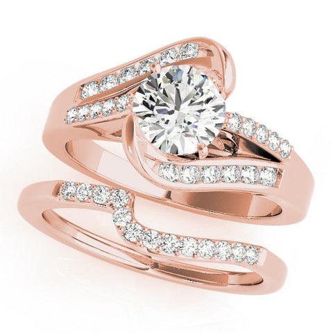 Rose gold Round Solitaire Bypass Diamond Engagement Ring with Channel-Set Band and Four-Prong Setting