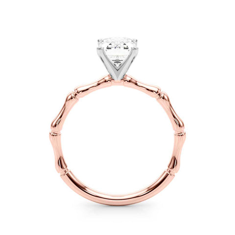 Rose gold Radiant Solitaire Diamond Ring with Bamboo Band and Four-Prong Setting
