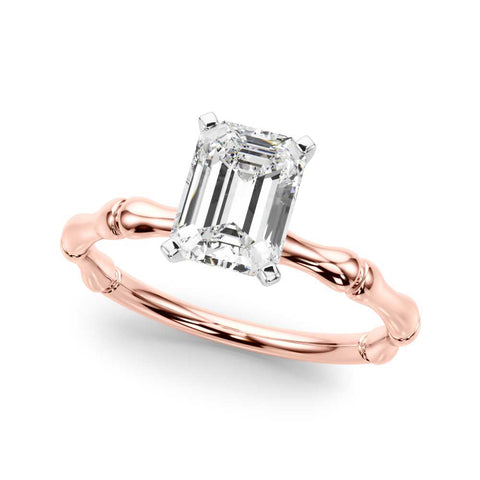 Rose gold Radiant Solitaire Diamond Ring with Bamboo Band and Four-Prong Setting
