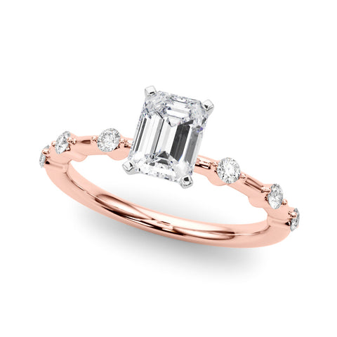 Rose gold Radiant Solitaire Diamond Ring with Bezel Set Side Stones and Prong Setting