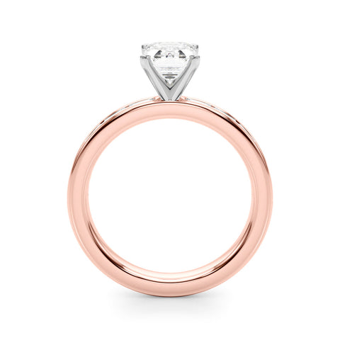 Rose gold Radiant Solitaire Diamond Ring with Channel-Set Baguette Band and Four-Prong Setting