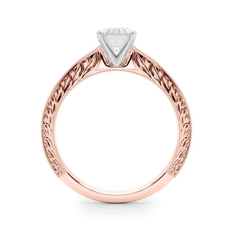 Rose gold Radiant Solitaire Milgrain Engraved Band with Four-Prong Setting