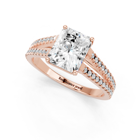 Rose gold Radiant Solitaire Split Shank Pavé Diamond Engagement Ring