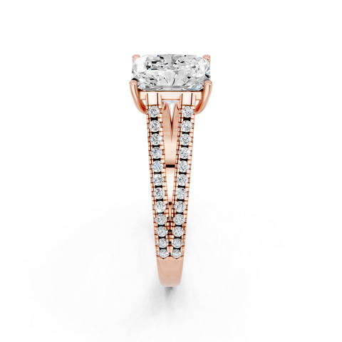 Rose gold Radiant Solitaire Split Shank Pavé Diamond Engagement Ring