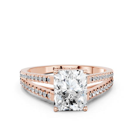 Rose gold Radiant Solitaire Split Shank Pavé Diamond Engagement Ring