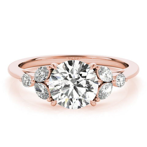 Rose gold Round Brilliant Cluster Diamond Ring with Marquise and Round Cut Stones on a Classic Band with Four-Prong Setting