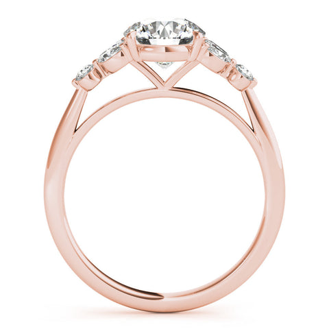 Rose gold Round Brilliant Cluster Diamond Ring with Marquise and Round Cut Stones on a Classic Band with Four-Prong Setting
