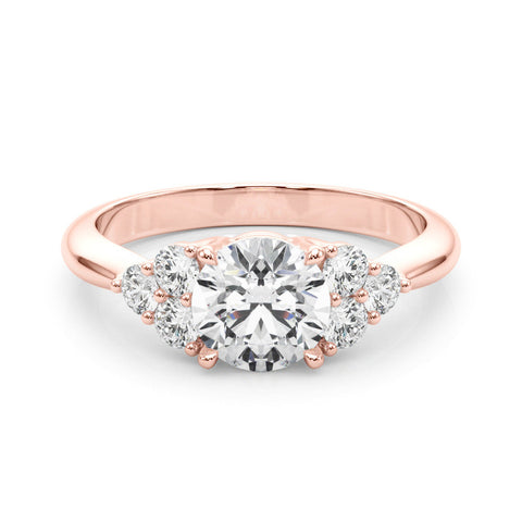 Rose gold Round Brilliant Diamond Cluster Accent Solitaire Ring with Prong Setting