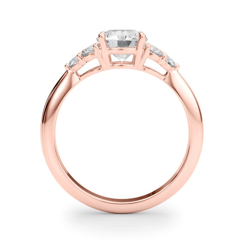 Rose gold Round Brilliant Diamond Cluster Accent Solitaire Ring with Prong Setting